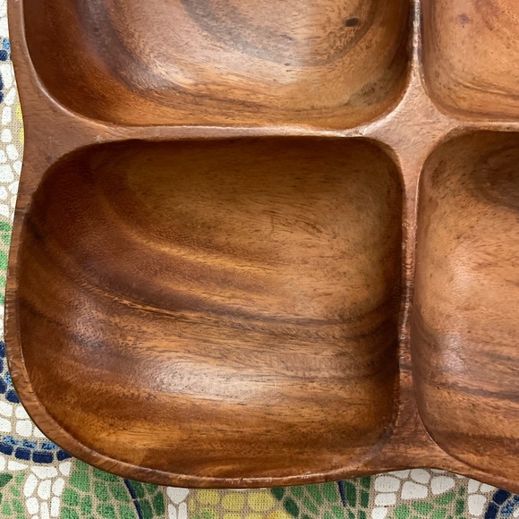 Vintage Royal Acacia Monkey Pod Wood Server Leaf Shaped Handcrafted Philippines - Picture 8 of 10